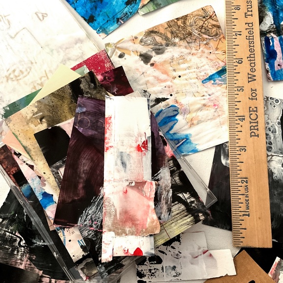 Hand painted Ephemera Pack Art with up-cycled Funky Face cd case, 30+ Pieces - Picture 3 of 12